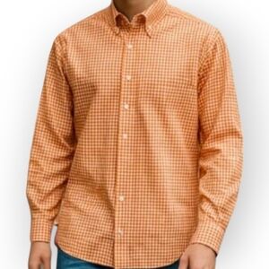 Brooks Brothers NWT L Non-Iron Polo Button Down Gingham Shirt Orange